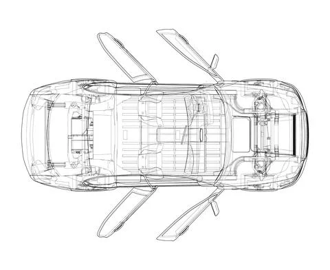 Electric Car With Chassis. Vector rendering of 3d Stock Illustration