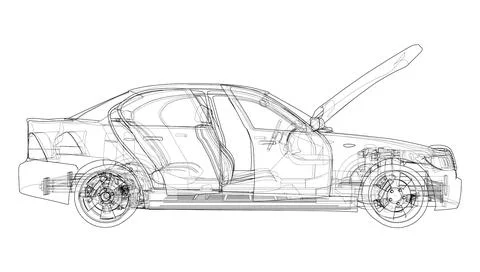 Electric Car With Chassis. Vector rendering of 3d 스톡 일러스트