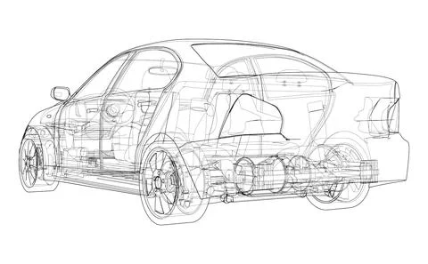Electric Car With Chassis. Vector rendering of 3d 스톡 일러스트
