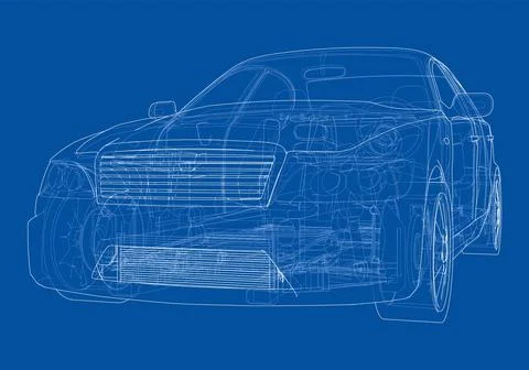 Electric Car With Chassis. Vector rendering of 3d Stock Illustration