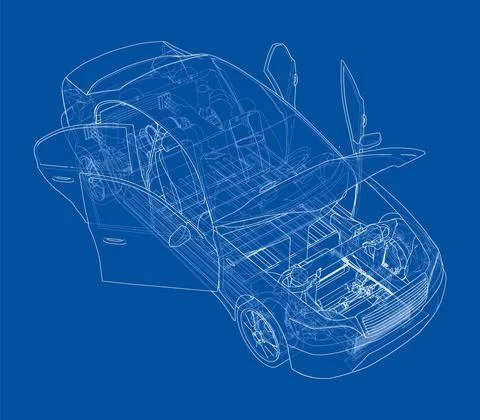 Electric Car With Chassis. Vector rendering of 3d Ilustração Stock