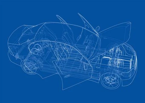 Electric Car With Chassis. Vector rendering of 3d 스톡 일러스트