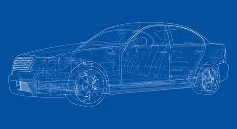 Electric Car With Chassis. Vector rendering of 3d 库存插图