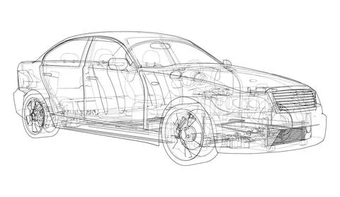 Electric Car With Chassis. Vector rendering of 3d 스톡 일러스트