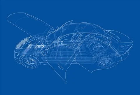 Electric Car With Chassis. Vector rendering of 3d 스톡 일러스트