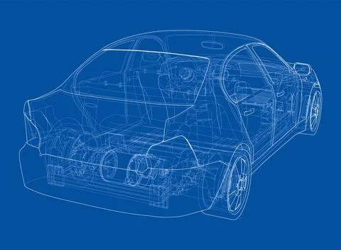 Electric Car With Chassis. Vector rendering of 3d Stock Illustration