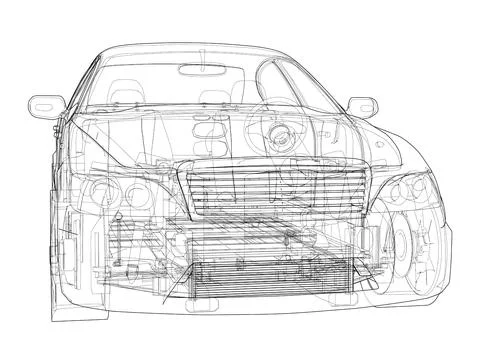 Electric Car With Chassis. Vector rendering of 3d Stock Illustration