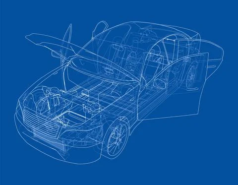 Electric Car With Chassis. Vector rendering of 3d 库存插图