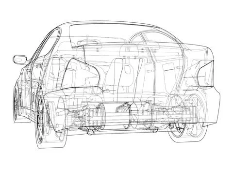 Electric Car With Chassis. Vector rendering of 3d Stock Illustration