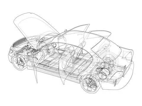 Electric Car With Chassis. Vector rendering of 3d Illustrazione stock