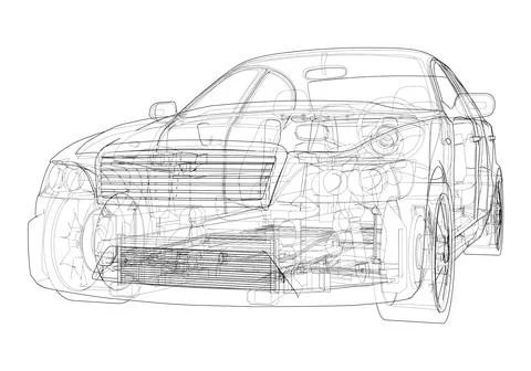 Electric Car With Chassis. Vector rendering of 3d Stock-Illustration