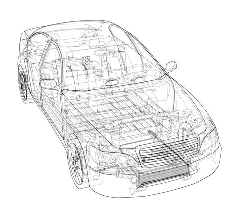 Electric Car With Chassis. Vector rendering of 3d 스톡 일러스트