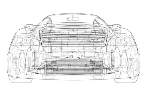 Electric Car With Chassis. Vector rendering of 3d 스톡 일러스트