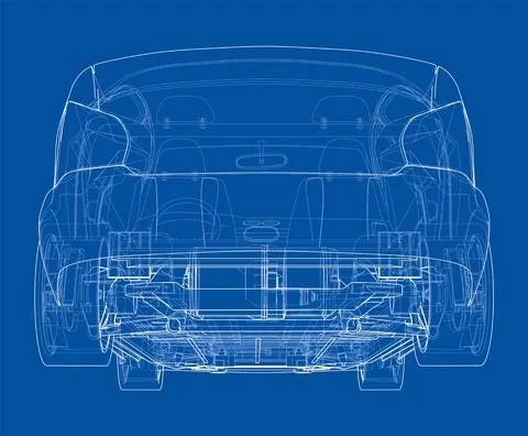 Electric Car With Chassis. Vector rendering of 3d Stock Illustration