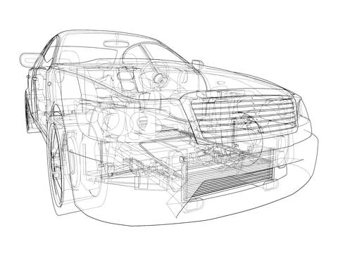 Electric Car With Chassis. Vector rendering of 3d 스톡 일러스트