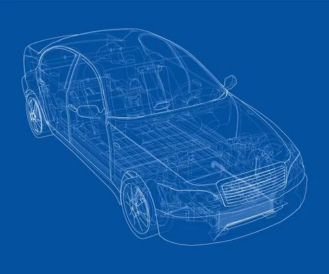 Electric Car With Chassis. Vector rendering of 3d 스톡 일러스트