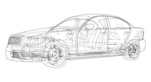 Electric Car With Chassis. Vector rendering of 3d 스톡 일러스트