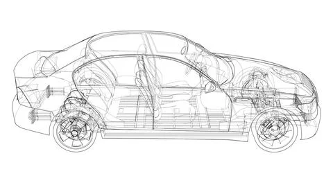 Electric Car With Chassis. Vector rendering of 3d 스톡 일러스트