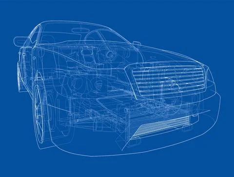 Electric Car With Chassis. Vector rendering of 3d Stock Illustration