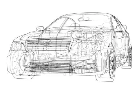 Electric Car With Chassis. Vector rendering of 3d 스톡 일러스트