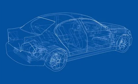 Electric Car With Chassis. Vector rendering of 3d 스톡 일러스트
