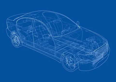 Electric Car With Chassis. Vector rendering of 3d 스톡 일러스트