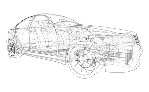 Electric Car With Chassis. Vector rendering of 3d Stock Illustration