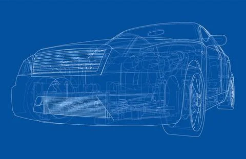 Electric Car With Chassis. Vector rendering of 3d 스톡 일러스트