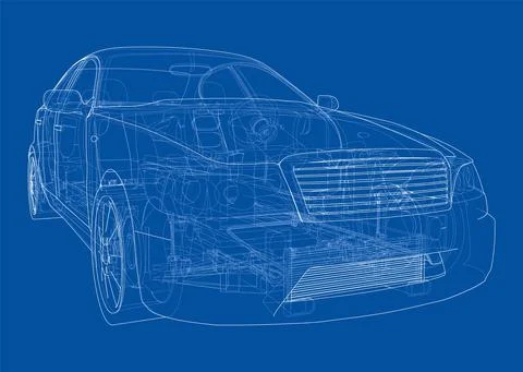 Electric Car With Chassis. Vector rendering of 3d Illustrazione stock
