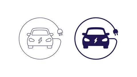 Electric car concept. Vector flat icon illustration. Set of vehicle with elec Stock Illustration