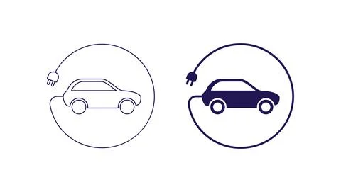Electric car concept. Vector line and flat icon illustration. Set of vehicle  Stock Illustration