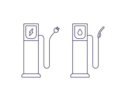 Electric car concept. Vector linear flat icon illustration. Set of electro ch Stock Illustration