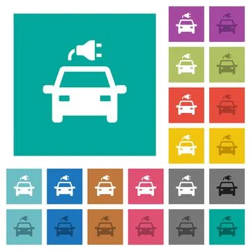Electric car with connector square flat multi colored icons Stock Illustration
