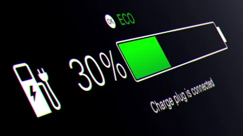 Electric Car Dashboard. The battery indicator shows it fills up to 100%. Stock Footage 115626569