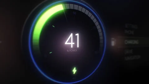 Electric Car Dashboard battery indicator showing Progress of the Charging Video stock 164783153