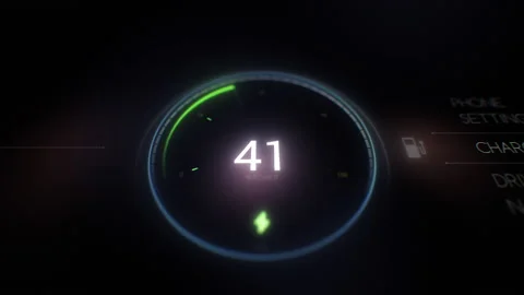 Electric Car Dashboard battery indicator showing Progress of the Charging Stock Footage 183589423