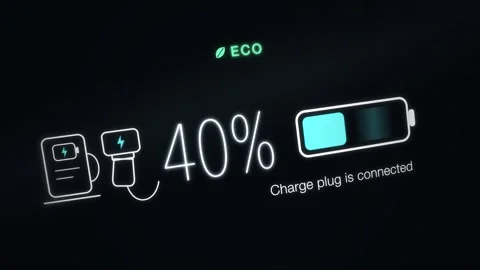 Electric Car Dashboard Charge Bar Display Plug Connected Stock Footage 343381019