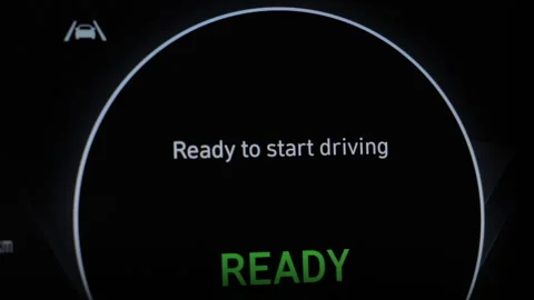 Electric Car Dashboard Charge display. Battery indicator fills up to 421 km from Stock Footage 288192586