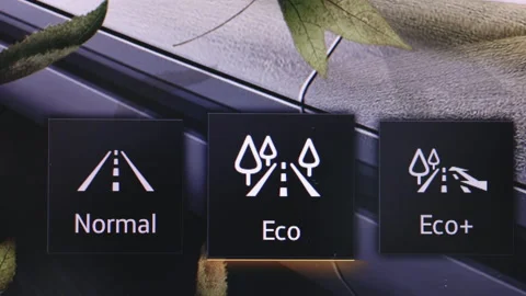Electric car dashboard display. Electric Car Mode Normal Eco Eco Plus Indicating Stock Footage 200833708
