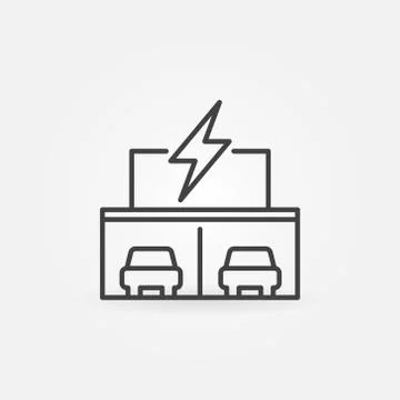 Electric car dealership store building line icon or symbol Stock Illustration