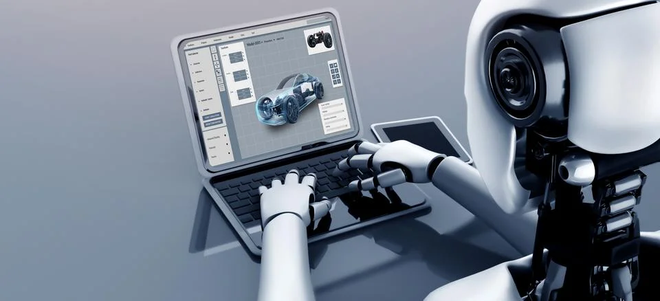 Electric car design software on computer screen show simulation blueprint snugly Stock Illustration
