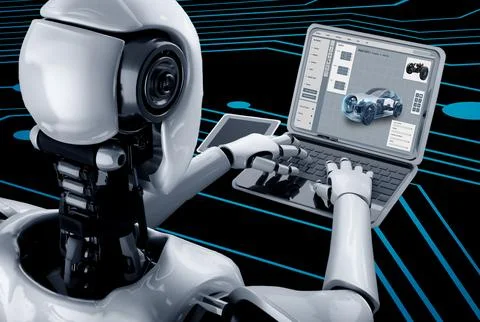 Electric car design software on computer screen show simulation blueprint snugly Stock Illustration