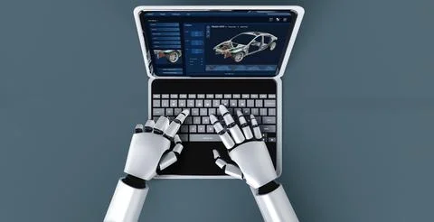 Electric car design software on computer screen show simulation blueprint snugly Stock-Illustration