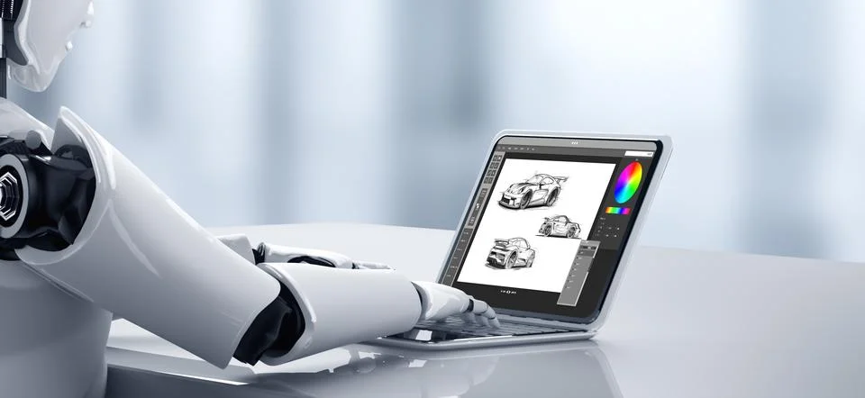 Electric car design software on computer screen show simulation blueprint snugly イラスト素材