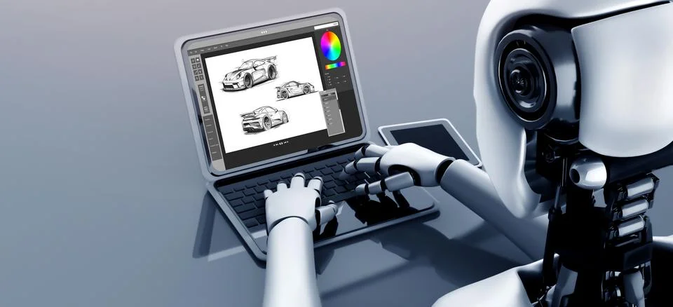 Electric car design software on computer screen show simulation blueprint snugly Stock Illustration