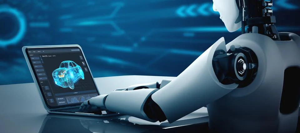 Electric car design software on computer screen show simulation blueprint snugly Stock Illustration