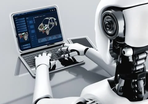 Electric car design software on computer screen show simulation blueprint snugly Stock-Illustration