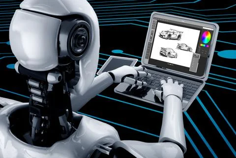 Electric car design software on computer screen show simulation blueprint snugly Stock Illustration