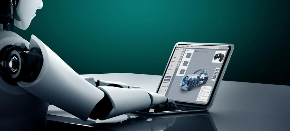 Electric car design software on computer screen show simulation blueprint snugly Stock Illustration