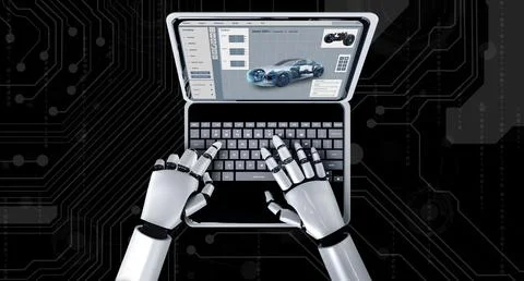 Electric car design software on computer screen show simulation blueprint snugly Stock Illustration